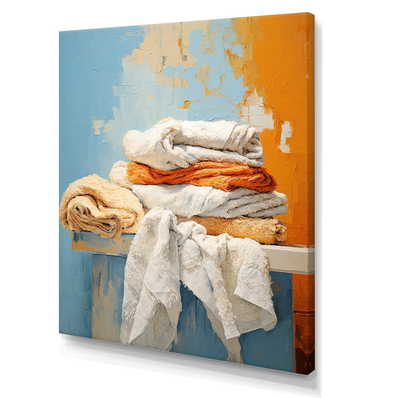 Linge à linge blanc et orange 3 - Art mural, H 20 po x l 12 po x P 1 po