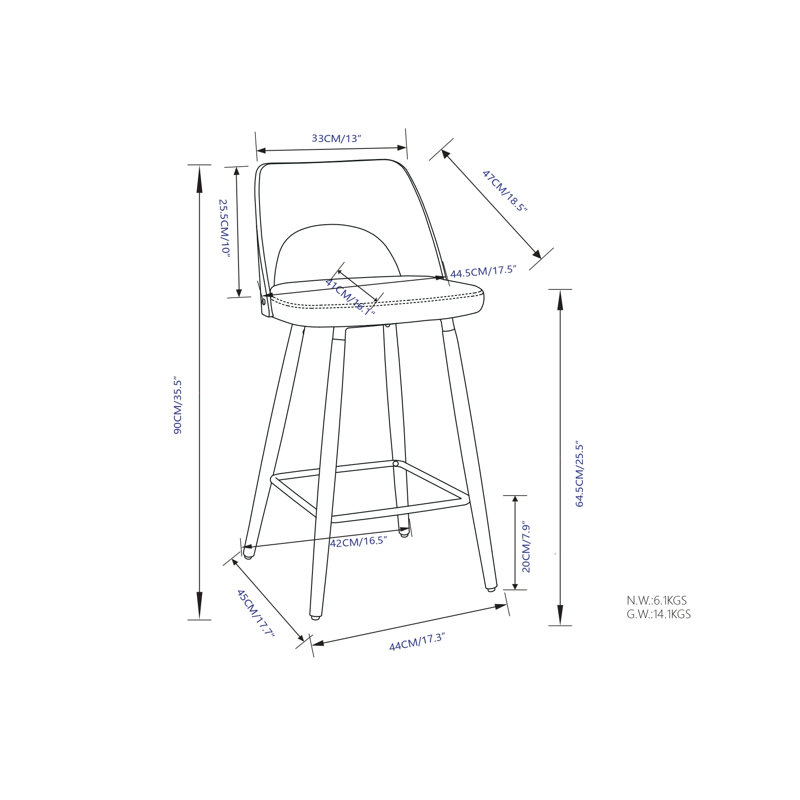 Tabouret de comptoir rembourré Micah