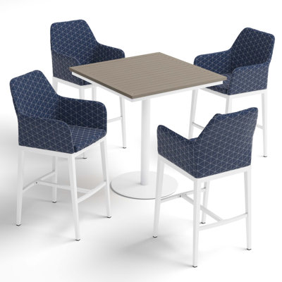Oland And Travira 4 - Person Square 38" Long Powder Coated Aluminum Outdoor Dining Set