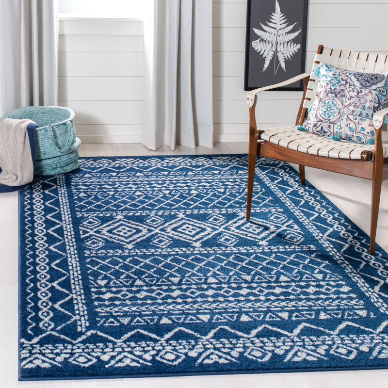 Tapis bleu marine / ivoire Cambree Southwestern, Rectangle 12 pi x 15 pi