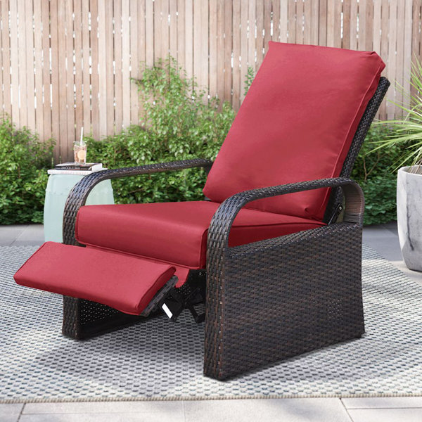 Outsunny Outdoor Rattan Wicker Rocking Chair Patio Recliner with Soft Cushion, Adjustable Footrest, Max. 135 Degree Backrest, Blue