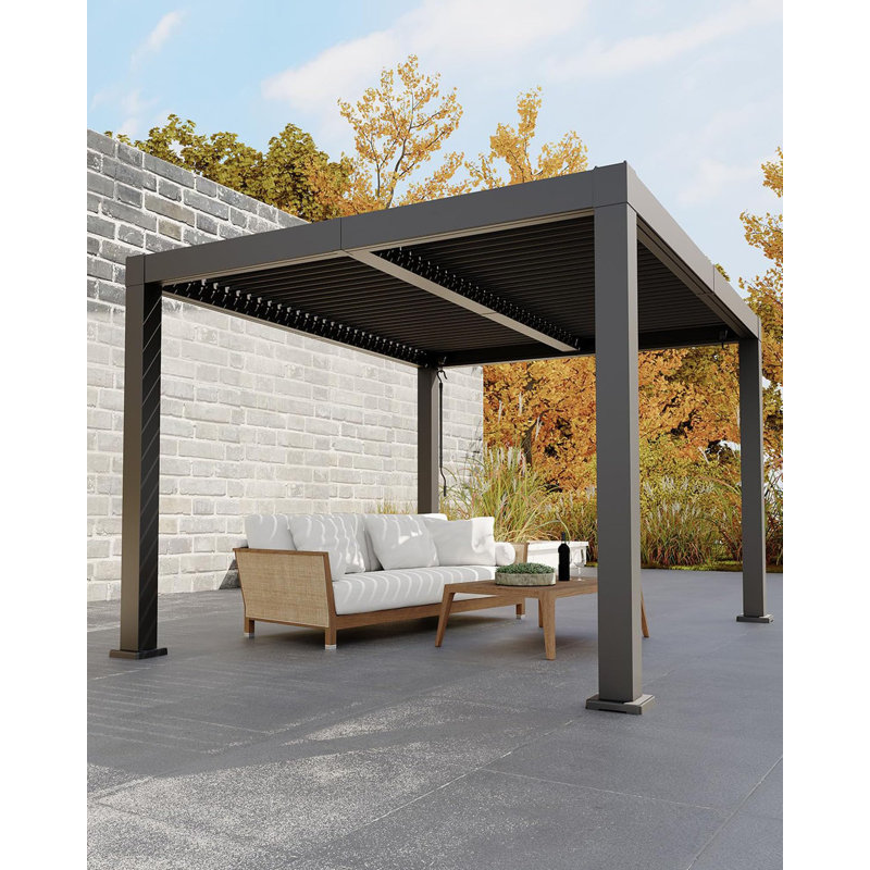 10' x 12' All-Aluminum Louvered Pergola with Adjustable Roof, Reinforced Frame & Integrated Drainage Outdoor Gazebo for Patio, Garden, Backyard, Dark Gray