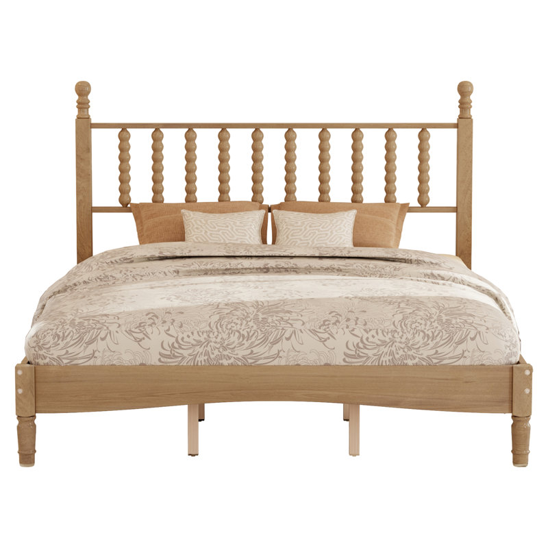 Nero Platform Bed with Gourd Headboard & Wooden Slats, Natural