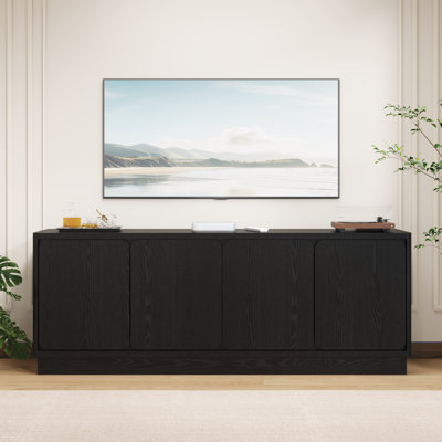 Meuble télé noir de 63 pouces, en panneaux de particules, monobloc, console multimédia avec 4 portes de rangement