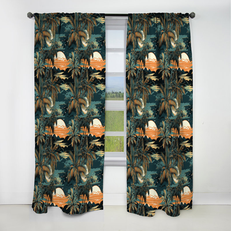 Motif tropical Palm Breeze IV - Rideau floral - Rideau occultant floral - 1 panneau, L 52 po x L 120 po