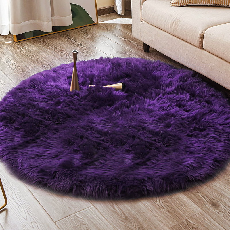 Grape Purple Faux Sheepskin Fur Fluffy Shag Area Rug, Runner 2' x 10'