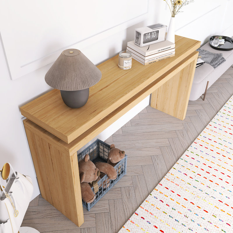 Antique Natural Farmhouse Console Table - Retro Wooden Entryway Table, Brown