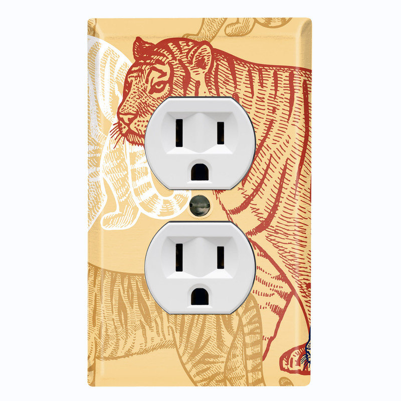 Metal Light Switch Plate Cover; US Standard Size 2 Gang Toggle - Tiger Drawings, #8 Single Duplex Outlet