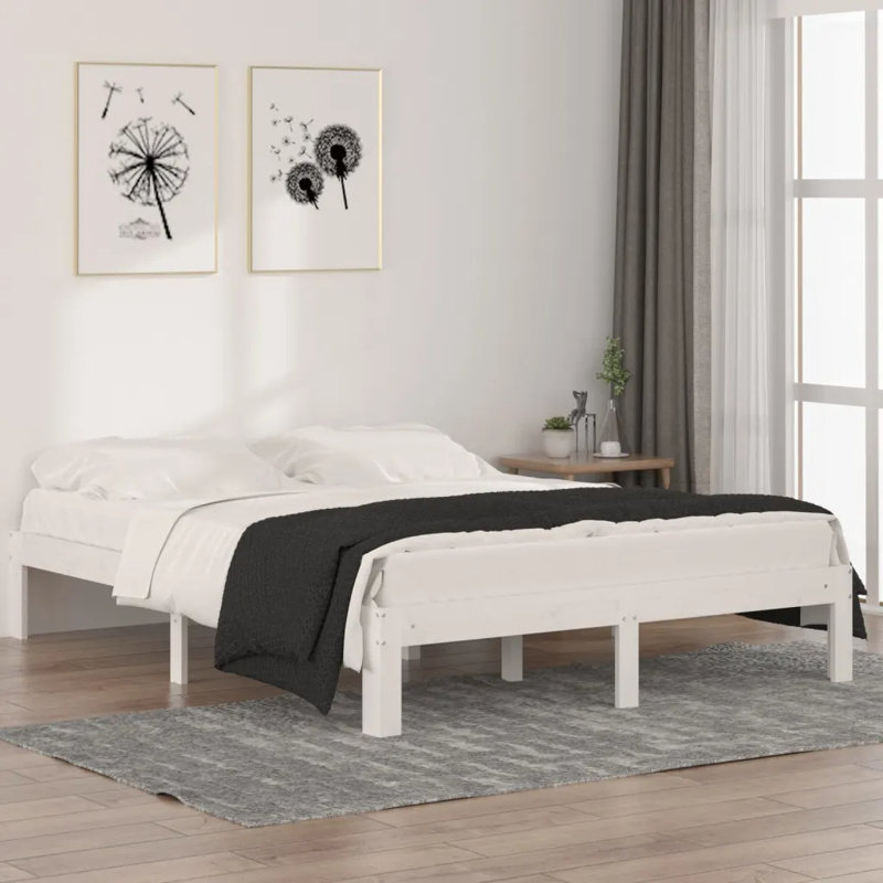 Bed Frame Solid Wood, White, European Single (90 x 200cm)