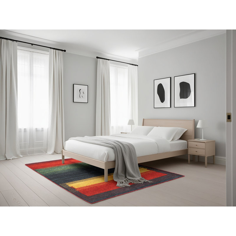 Tapis brun/jaune/gris contemporaine, Rectangle 5 pi x 7 pi