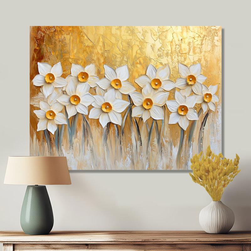 Golden Harmony Of Daffodils In Summer I - Floral Metal Wall Decor, Daffodils Metal Print, 12" H x 20" W x 0.84" D