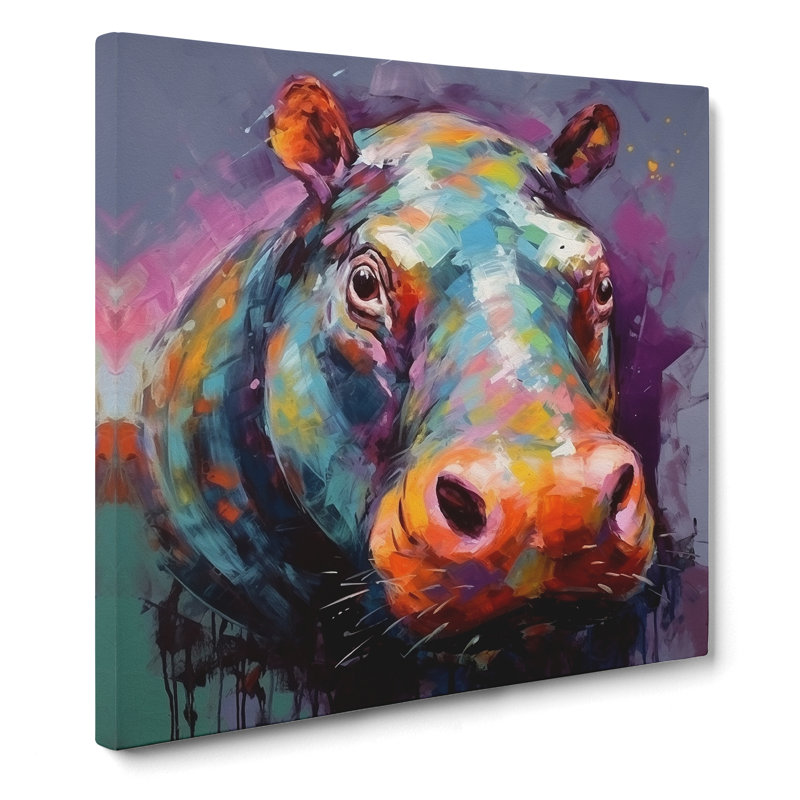 Hippo Abstract Art No.1 - Wrapped Canvas, 35cm H x 35cm W x 3cm D