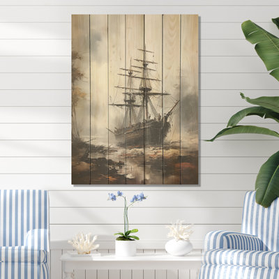Pirate Ghost Ship III - Pirate On Wood Print