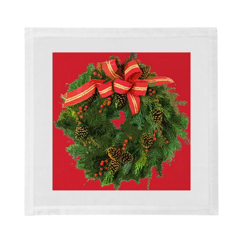 Christmas Wreath Cotton Sateen Dinner Napkins, Red