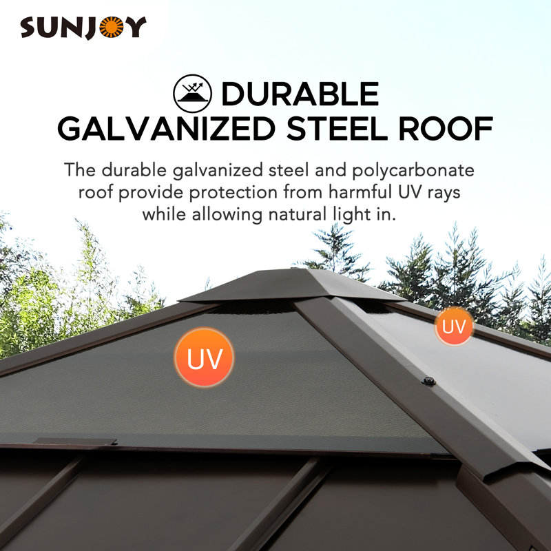 Sunjoy 9 ft. Cedar Wood Gazebo with Brown Steel Roof
