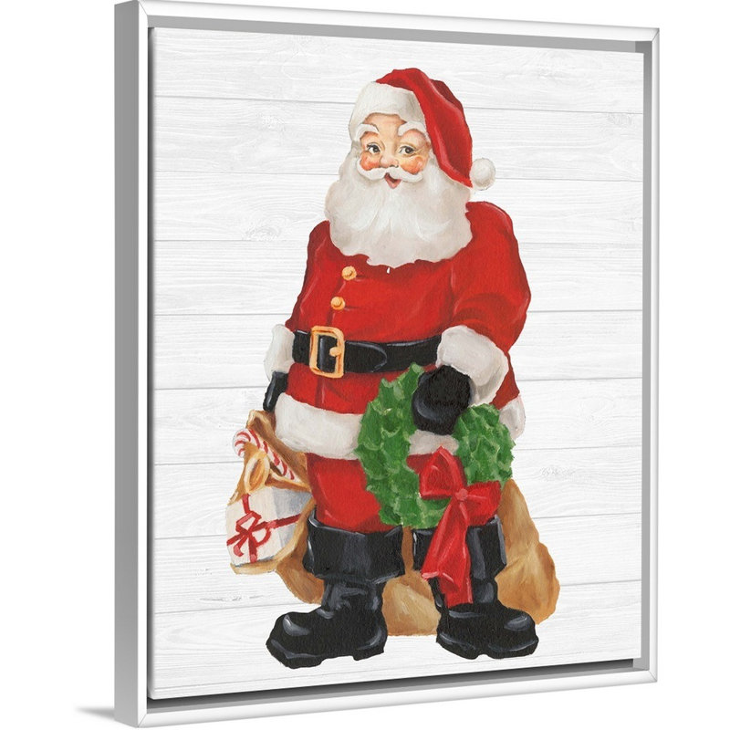 «Nostalgic Santa I» par Ethan Harper - reproduction d'art sur toile, H 32 po x l 26 po x P 1,75 po, Cadre blanc