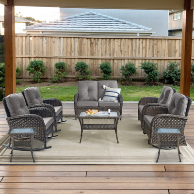 Gaetanino 8-Pieces Outdoor Conversation Set with Swivel Rocking Chairs and Glider Chairs