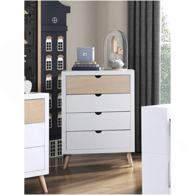 Commode de chambre blanche et naturelle avec tiroirs de rangement