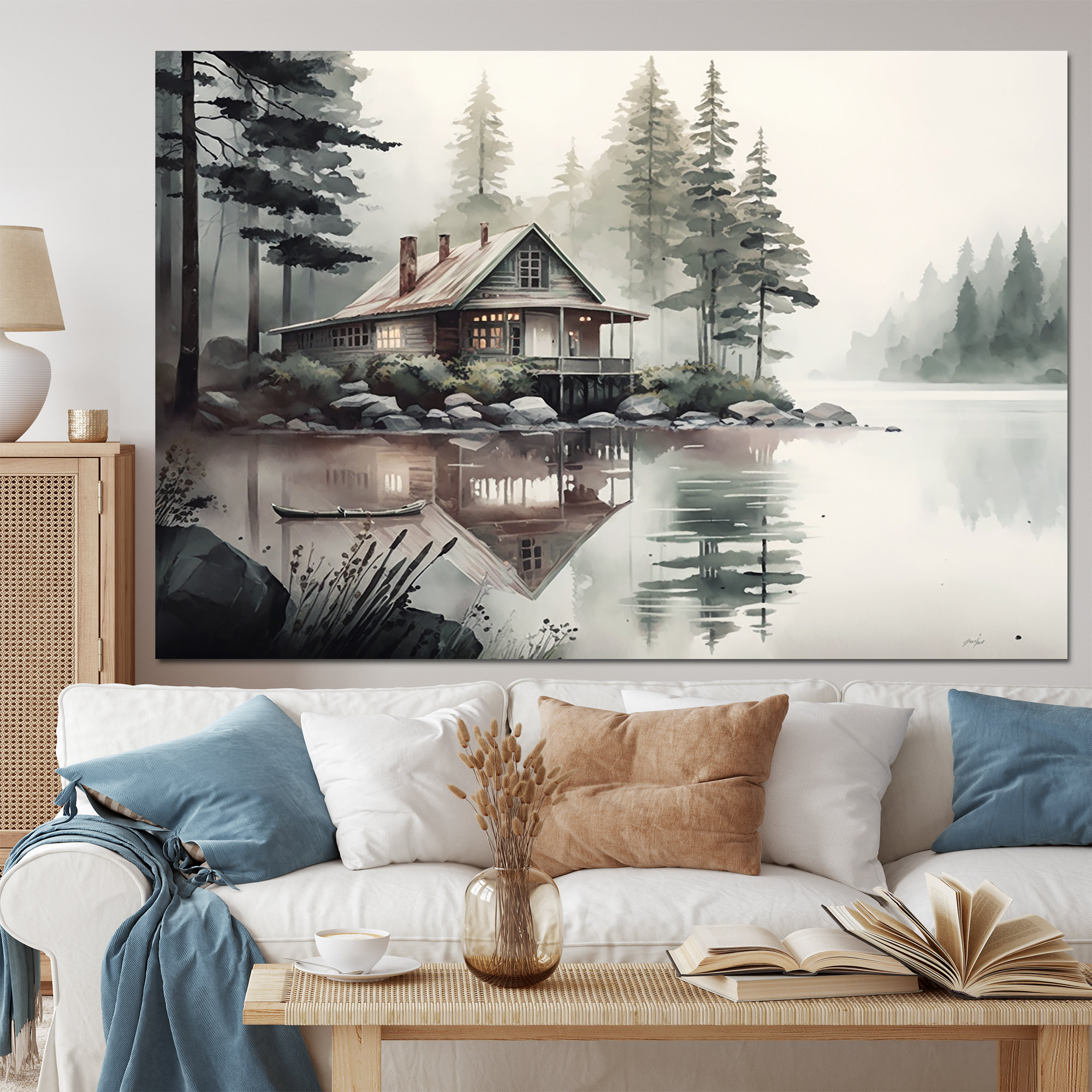 Millwood Pines Cottage By The Lake I - Lake House Cottage Canvas Wall ...