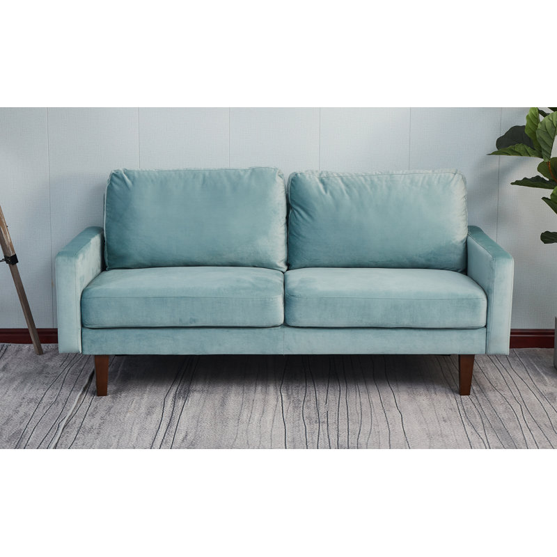 Seaddon Square Arm Sofa, Light Grayish Cyan Velvet, 35" H x 70" W x 32" D