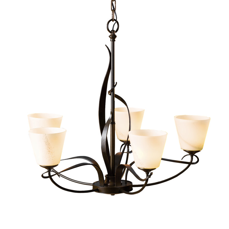 Flora 5 - Light Candle Style Classic / Traditional Chandelier, Opal Dome, Bronze