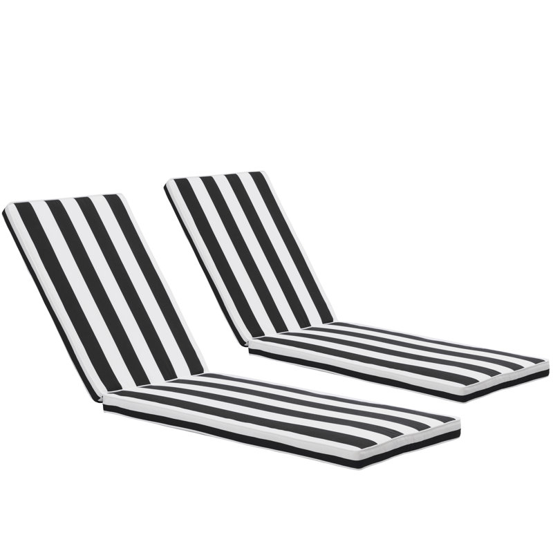 Ensemble de 2 coussins de chaise longue pour l'extérieur, Noir / blanc