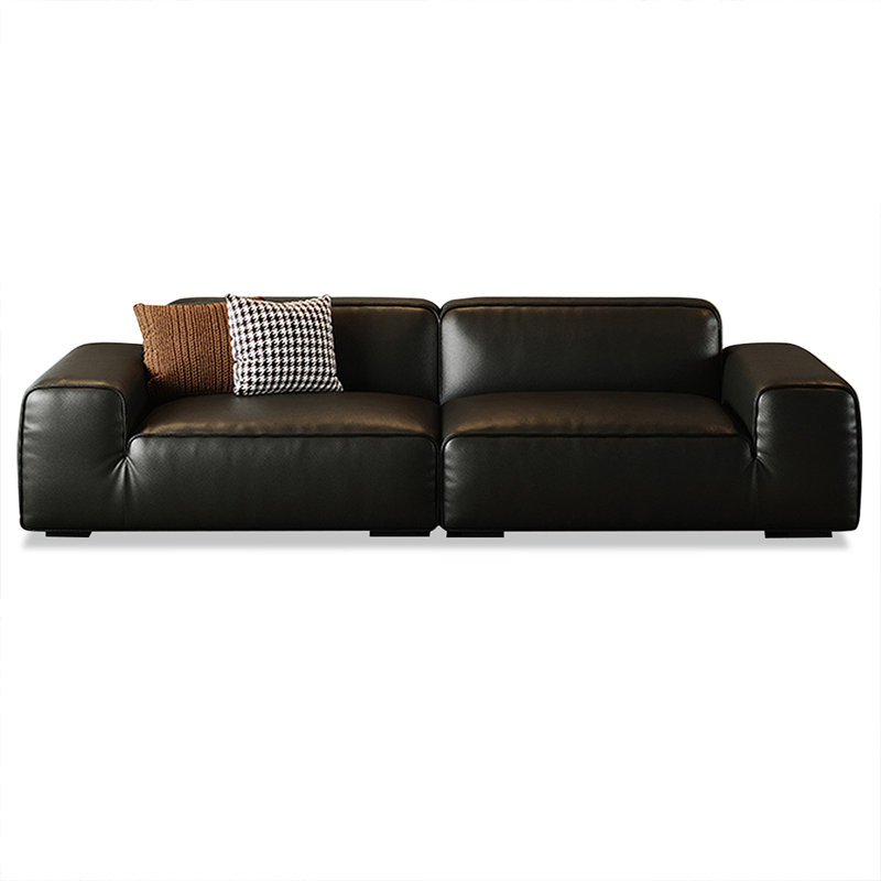 Canapé modulaire noir en cuir véritable, H 29,53 po x l 110,24 po x P 43,31 po
