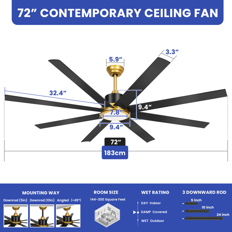 Demarcio 72'' Ceiling Fan with LED Lights