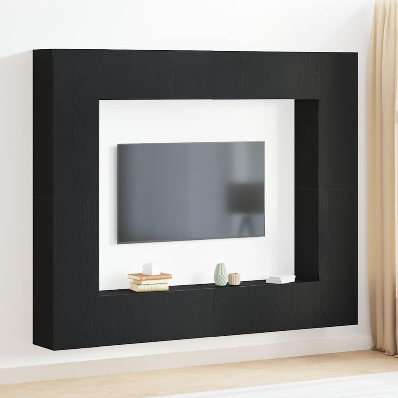 Unfinished Floating Entertainment Centre for TVs up to 88", Black Oak, 180cm H x 221cm L x 30cm W