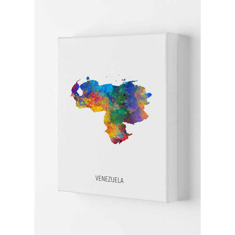Venezuela Watercolour Map by Michael Tompsett - Print, 59.4cm H x 42cm W x 4cm D, Wrapped Canvas