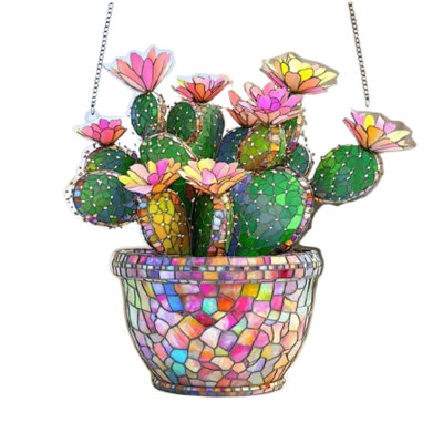 Cactus Flower Acrylic Hanging Decoration 2D Flat Acrylic With Chain Hanging Pendant
