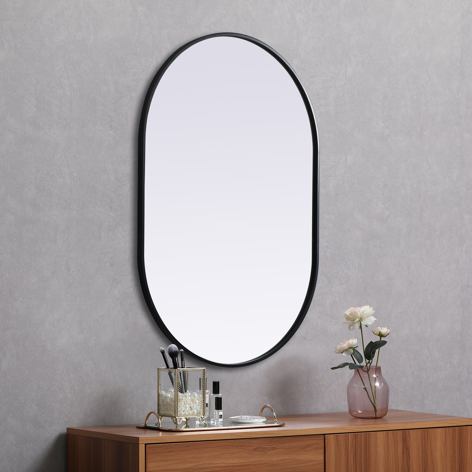 Sabine Metal Pill Wall Mirror, Black, 40" x 27"