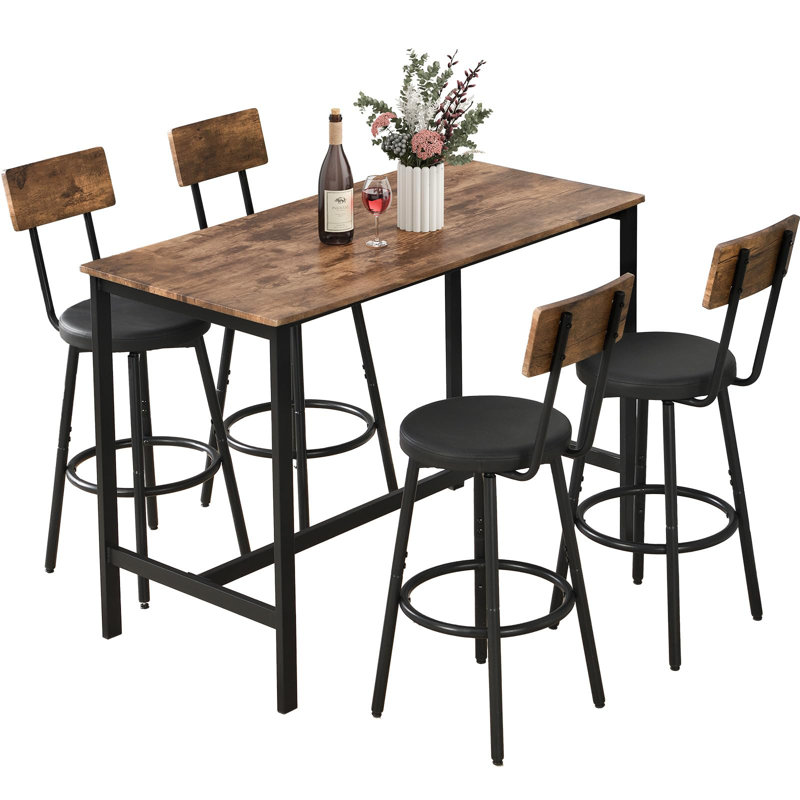 Dining Table Set for 4, 5-Piece Counter Height Bar Table Set with 4 PU Upholstered Stools