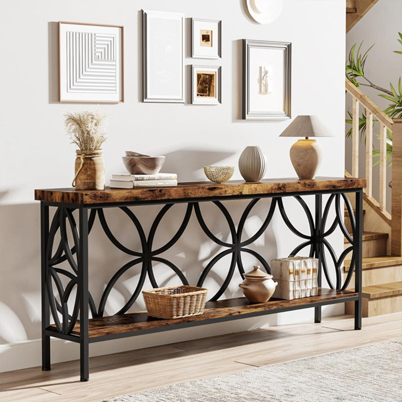 Console rectangulaire en bois massif noir, 31.5" H x 51.18" W x 11.81" D