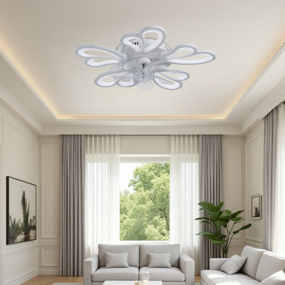Ventilateur de plafond décoratif moderne en forme de pétale 22 po à DEL avec gradation continue, télécommande et moteur réversible pour la chambre à coucher, le salon ou la cuisine