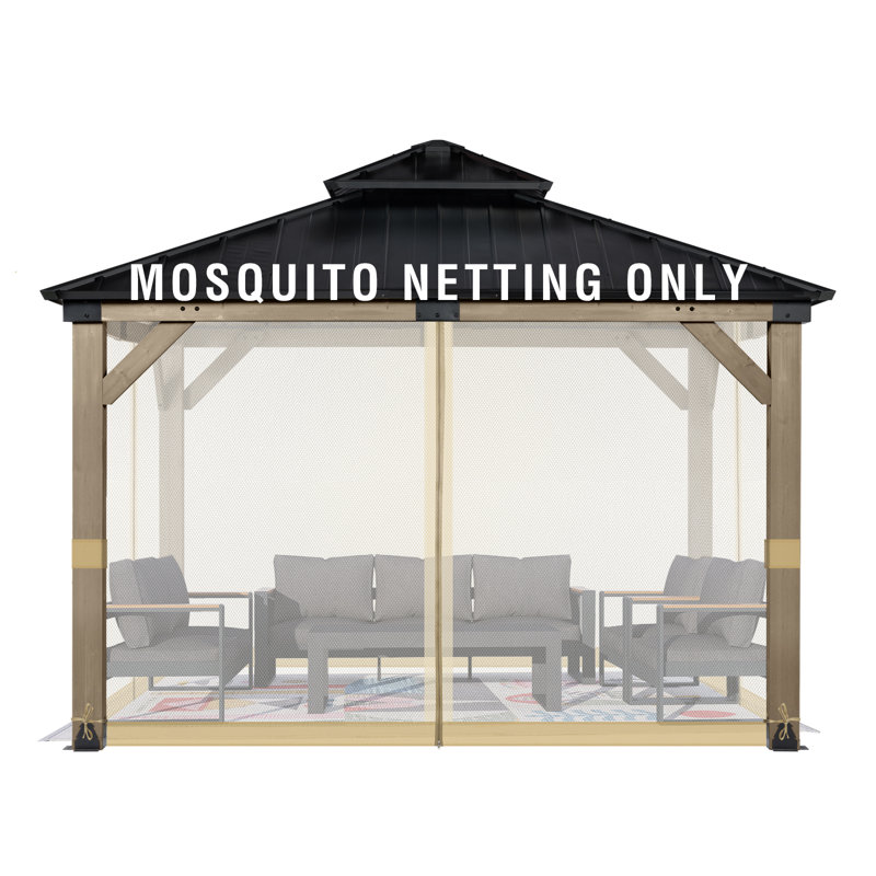Aoodor Mosquito Netting Screen for Gazebo, Khaki, 6.9' H x 12' W x 12' D