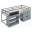Lit simple mezzanine bas avec bureau à roulettes et amp; Rangement - gris, L 76,9 po x l 42,4 po x H 41,9 po, aucun sommier requis, bois de pin robuste-1162154796