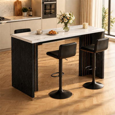 55" Counter Height Bar Table, 36.4” Tall Modern Console Desk, Stable Wood Frame, Waterproof & Scratch‑Resistant, for Dining Room, Home Bar, Office