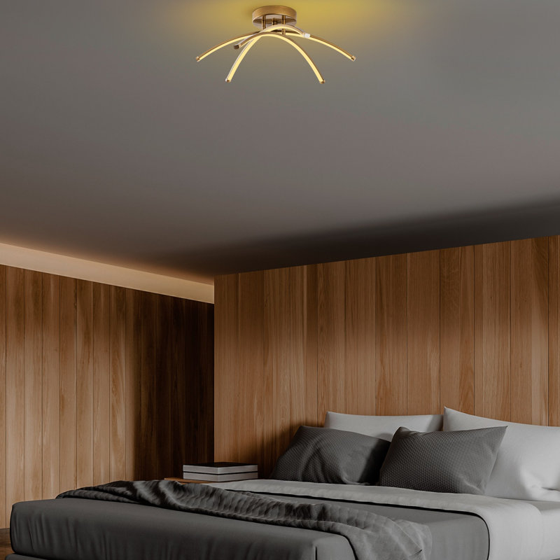 Élégant lustre doré avec structure en métal, 22,4 x 7,9 x 22,4 pouces | DEL SMD 28 W 3 000 K, indice de protection IP20 | Éclairage élégant pour le salon, la salle à manger et le vestibule | Design moderne avec plaque de base durable