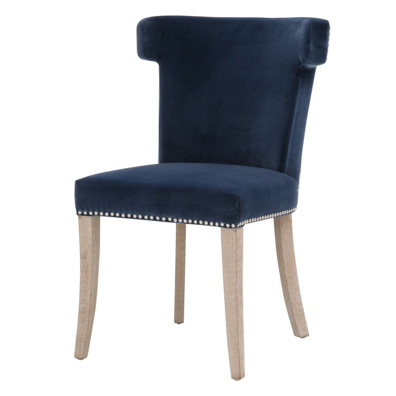 Upholstered Side Chair in Denim Velvet, Denim
