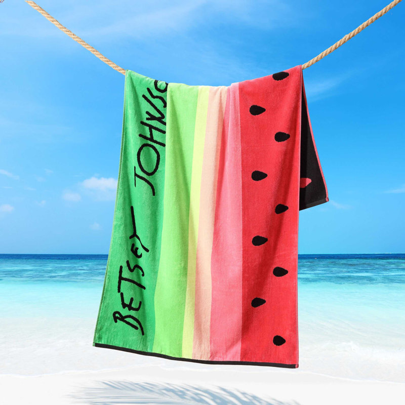 Betsey Johnson Watermelon Stripe Pink Beach Towel, Watermelon Stripe Pink