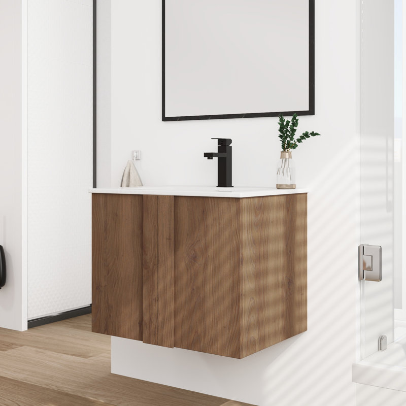 Meuble-lavabo simple 24 po avec comptoir en céramique et meuble-lavabo flottant 24 po, 24