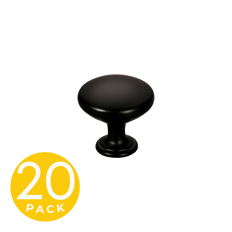Alpha Series 1-inch Matte Black Round Cabinet Knob (20-Pack)