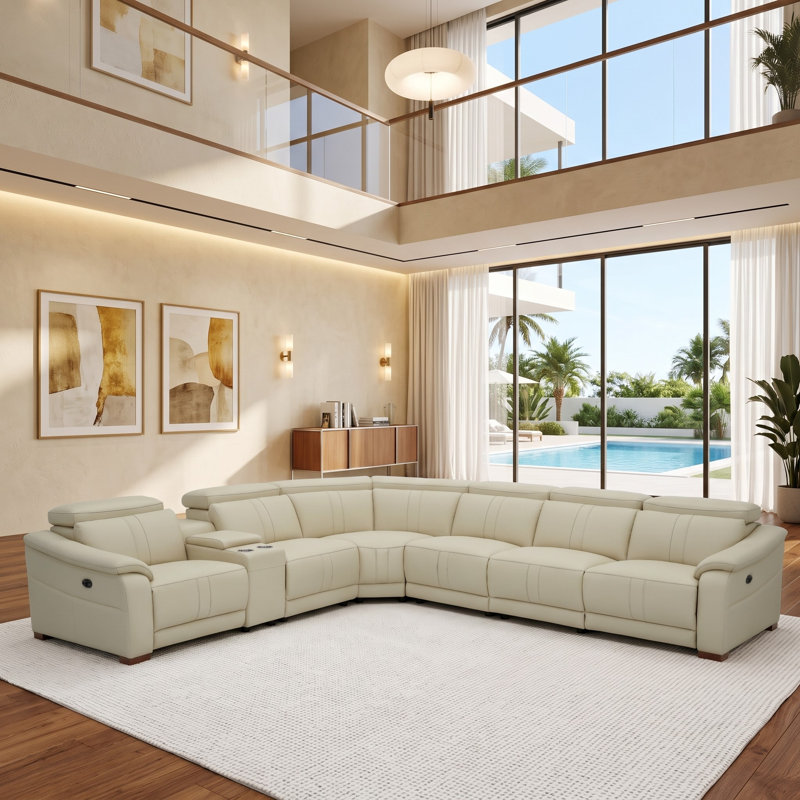 Barnemouth Leather Recliner Theater Set, White Leather Match, 31.5'' H X 126.5'' W X 112.5'' D