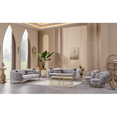 Kanka Two Sofa And Two Accent  Chair , Grey