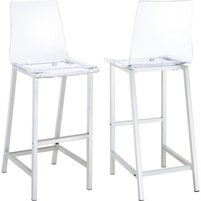 Modern Clear And Bar Stools  Pair . Sleek Comfortable Seating. Fits Various Spaces. 46"X21"X17 Contemporary  2Pcs . Seat With Design. Ideal For Dining Rooms.