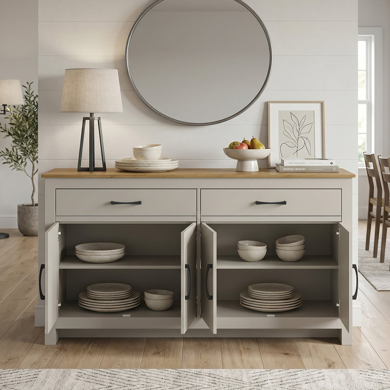 Limestone Alezae 4 Door 2 Drawer Multifunctional Sideboard, Light Grey