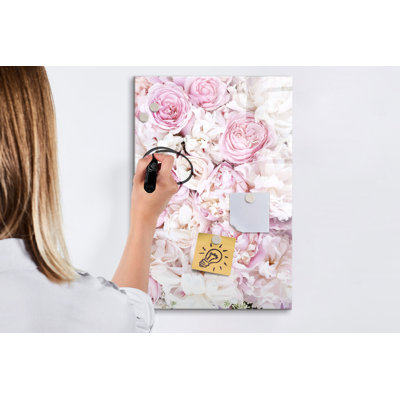 Magnetic Memo Board Whiteboard - 40 x 60cm - Includes Marker and Magnets - Flowers roses