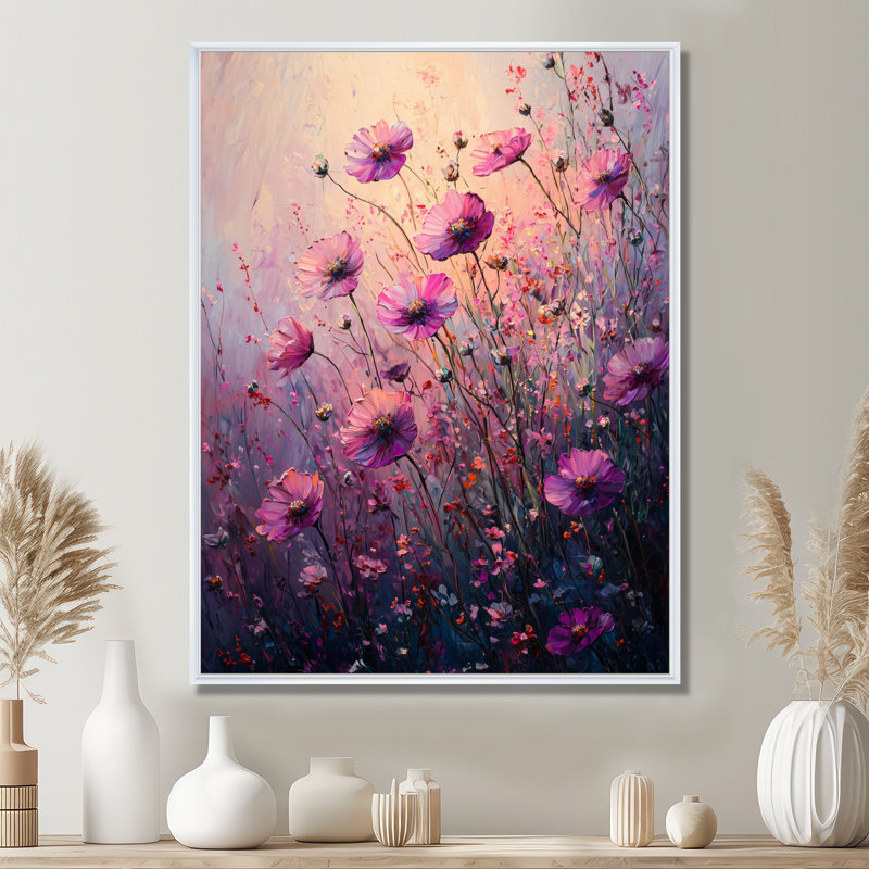 Barry - salon d'art mural floral, H 40 po x l 30 po, Reproduction avec cadre flottant, Blanc