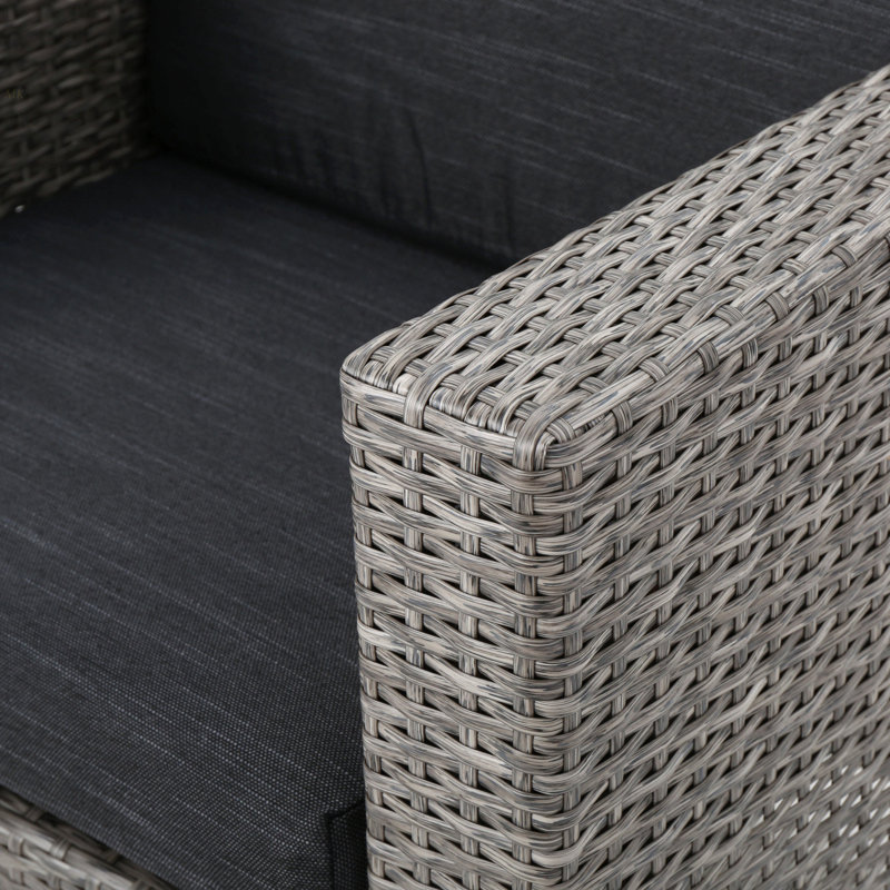 Ensemble 4 pièces PUERTA pour patio, terrasse et cour arrière, Coussin noir / structure grise